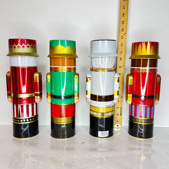 Silver Crane Christmas 12" Empty Tin Collector Nutcracker Holiday Lidded Set 4 - Picture 7 of 11
